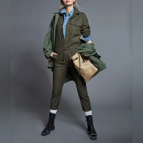 Current/Elliott Olive Green Polka Dot Crew Jumpsuit | Casual Chic New Romper - Picture 1 of 16